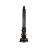 Photographie d'un cierge parfumé en cire de colza de couleur marron foncé, avec sa mèche en coton, fabriqué à la main par Anthèse Manufacture. Nom du produit: Cuir élégant