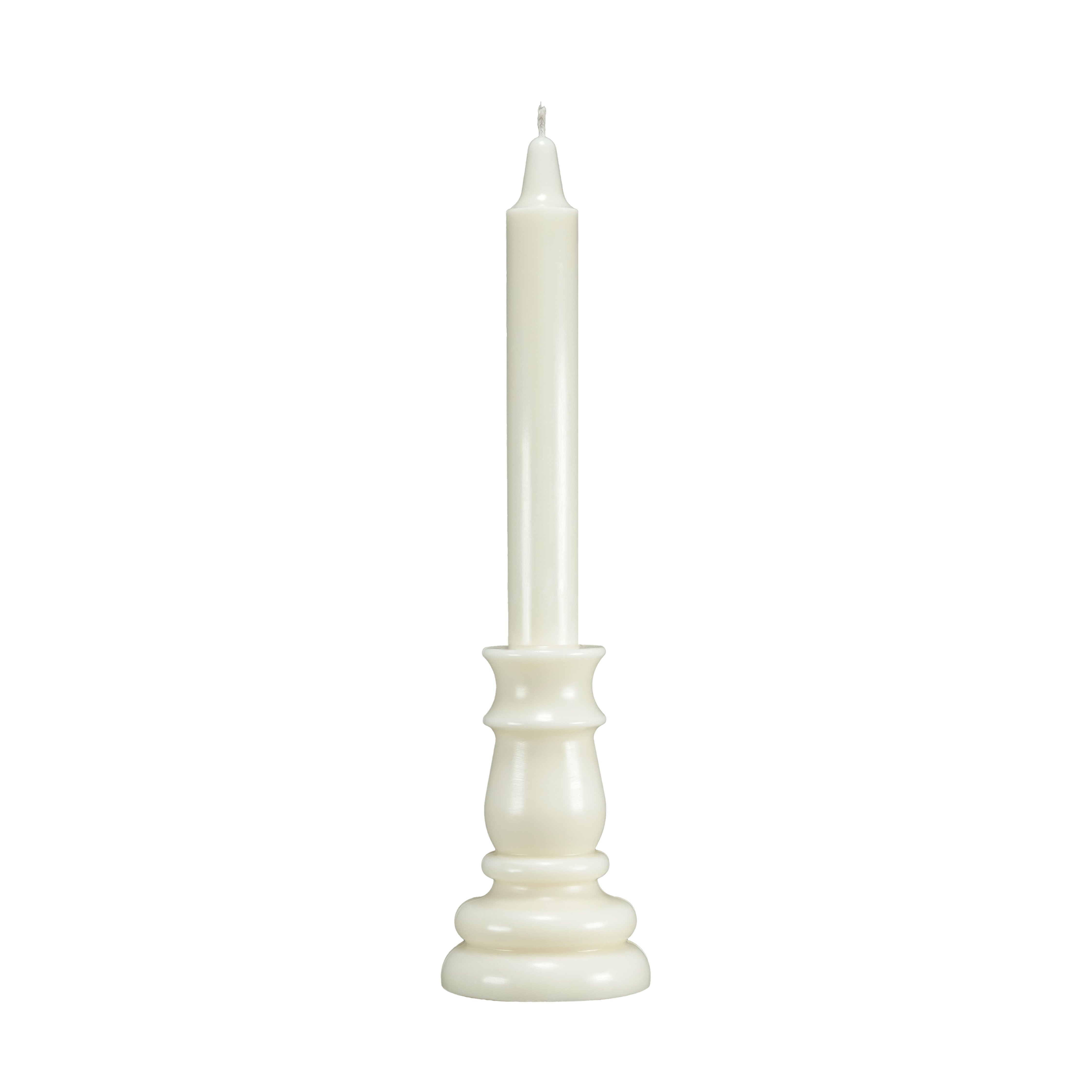 Photographie d'un cierge parfumé en cire de colza de couleur blanc casé, avec sa mèche en coton, fabriqué à la main par Anthèse Manufacture. Nom du produit: Désert de Gobi